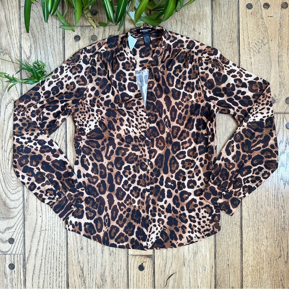Express Leopard Print Button Up Blouse